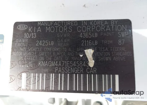 2014 Kia Optima Lx from USA, damaged, VIN KNAGM4A71E5458434